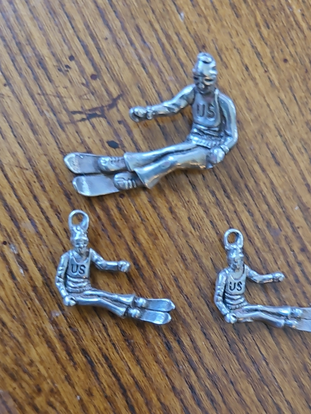 US Winter Olympic Sports Memorabilia Set (Pierced Earrings & Necklace Charm) VTG